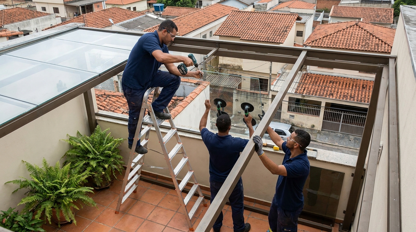 Cobertura de vidro em terraço com telhados em Florianópolis-SC