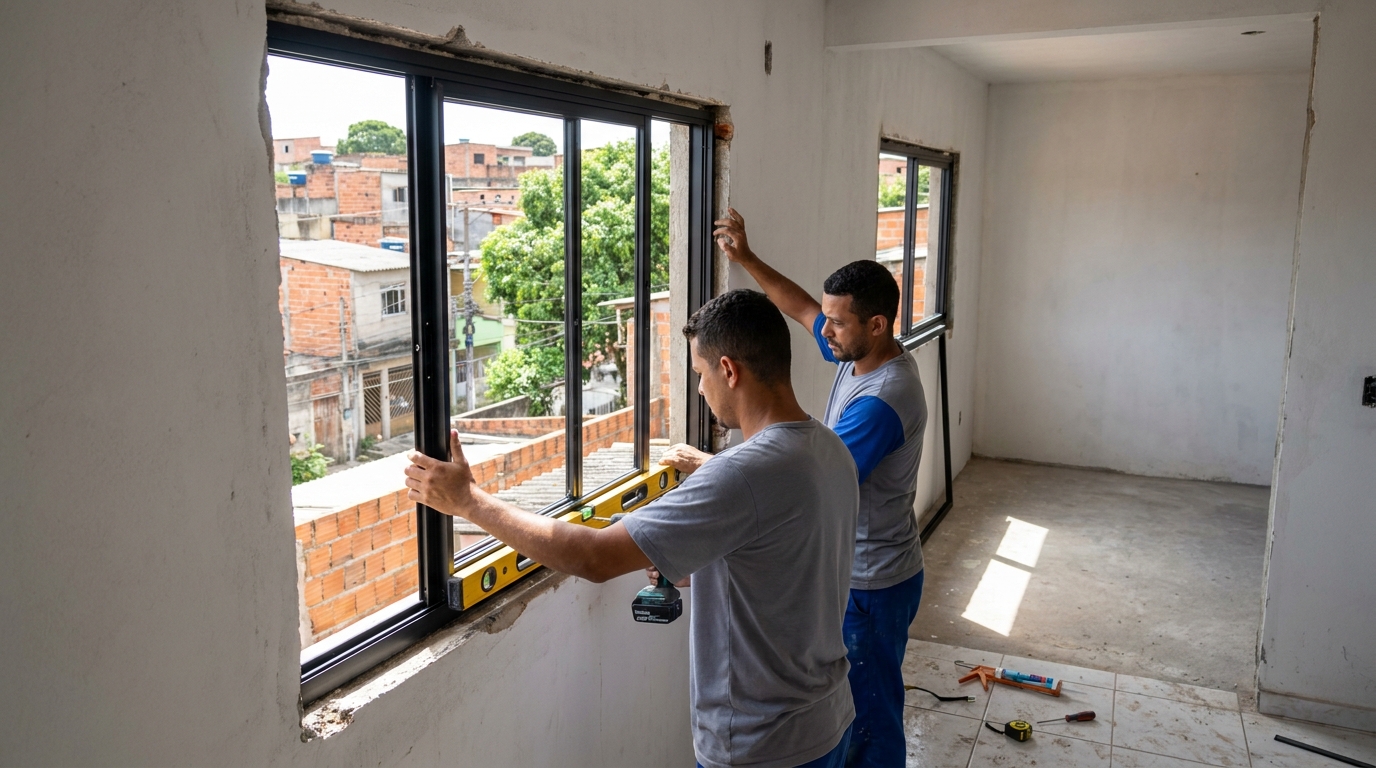 Esquadria de alumínio em obra em Florianópolis-SC
